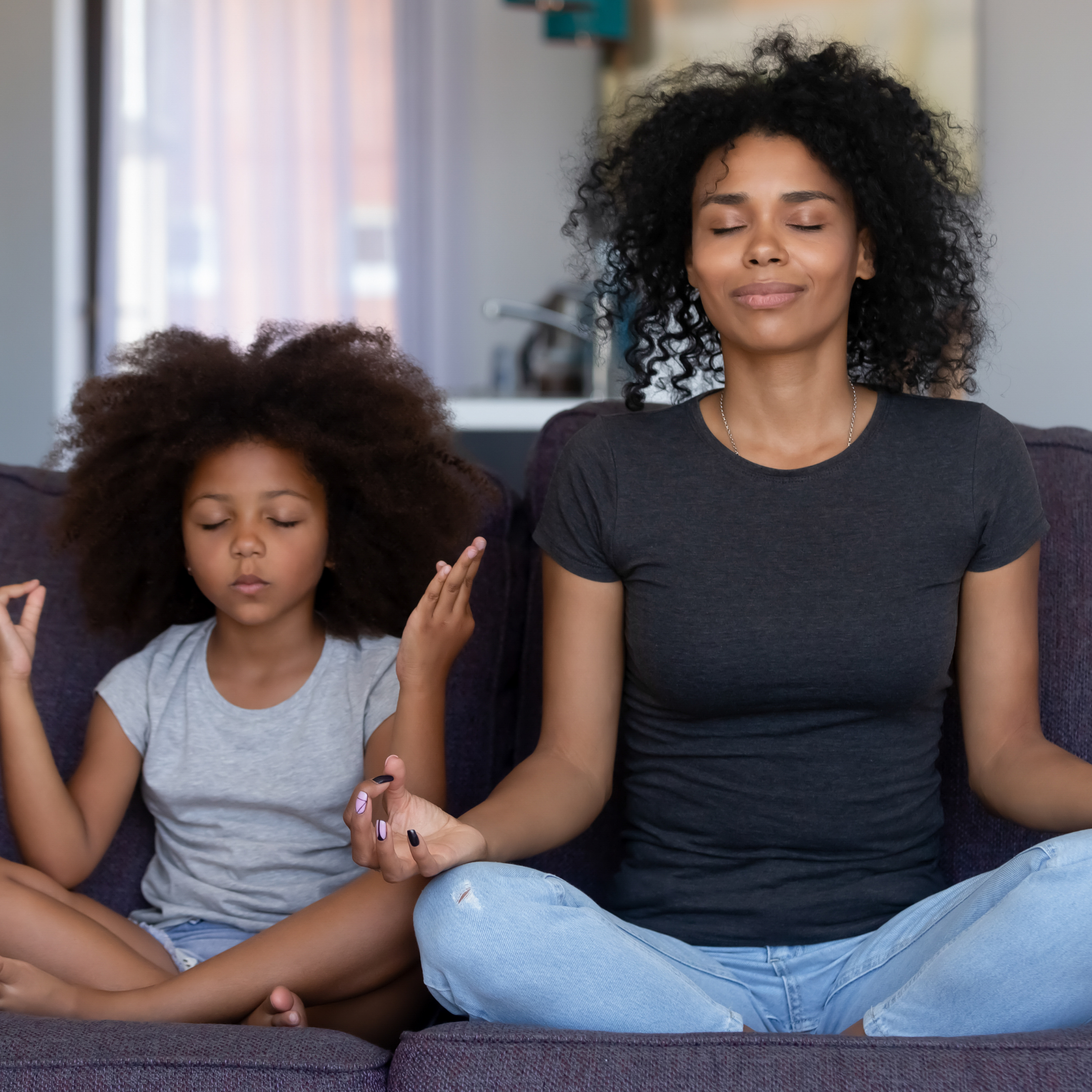 Mom and daughter practicing mindfulness for mastering an easy food reset